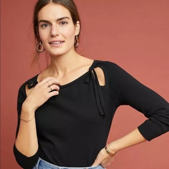 ANTHROPOLOGIE Siobhan Black Cheeky Ties Cutout Sweater Pullover Cotton Medium - Picture 6 of 16